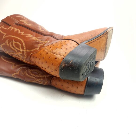 Vintage Tony Lama Pointed Toe Ostrich Wingtip Cowboy Boots Men\'s Size 9 EE